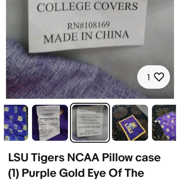 LSU Tigers NCAA Pillow case (1) Purple Gold Eye Of The Tiger and LSU Tigers Cap - Picture 10 of 14